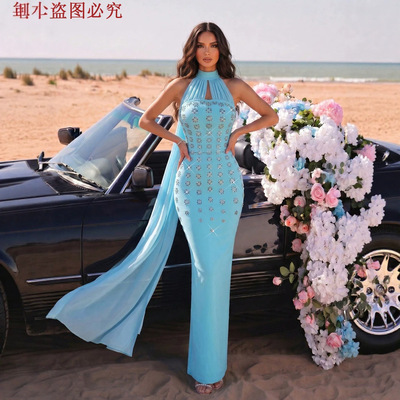 Elegant backless bandage skirt women's dinner party dress