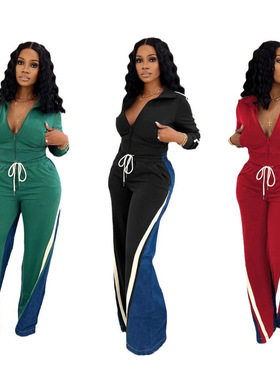 2026 new Fashion women's spliced sports pants two-piece set
