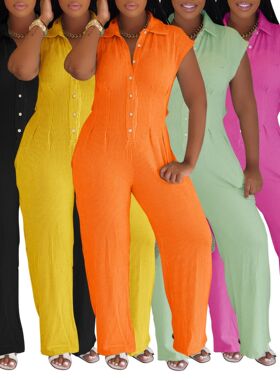 2026 Women's shirt collar fashionable straight leg jumpsuit
