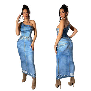 backless skirt Faux dress women hip wrap denim new 2024