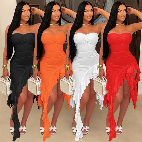 2026 Sexy strapless women's hip fashion dress 性感抹胸连衣裙