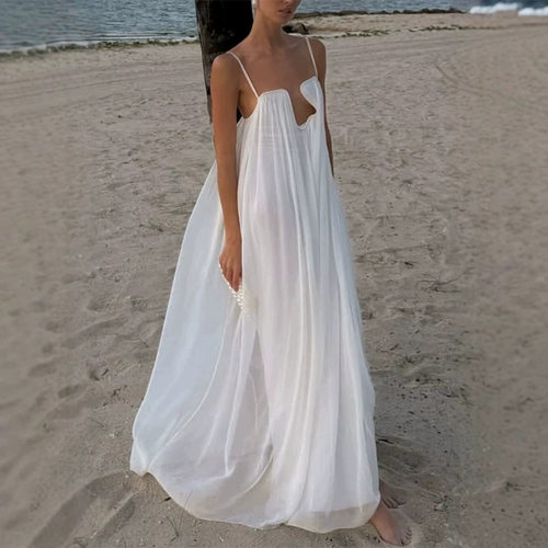 Women's solid color suspender fashion backless sexy dress