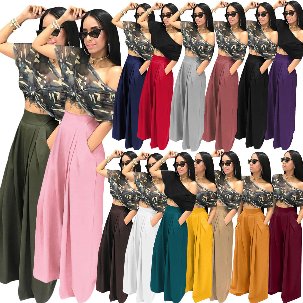 14 colors loose trousers for women solid color Bell bottoms