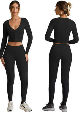 new V-neck sporty cardigan top fitted trousers two-piece set