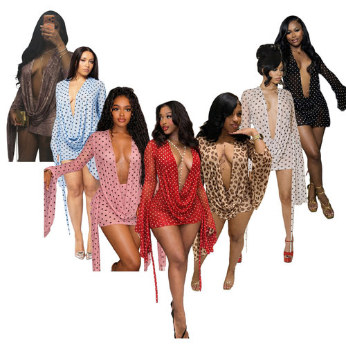Women's sexy fashion deep V-hip hip dress Nightclub skirt