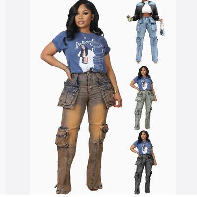Fashion women's casual patchwork jeans pants Denim trousers