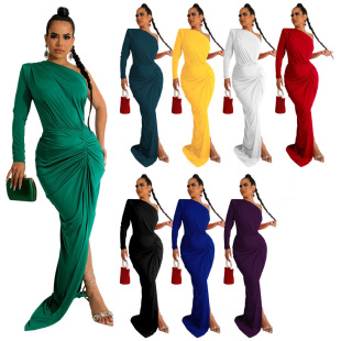 Oblique shoulder dress Fashion skirt Party 斜肩礼服 women