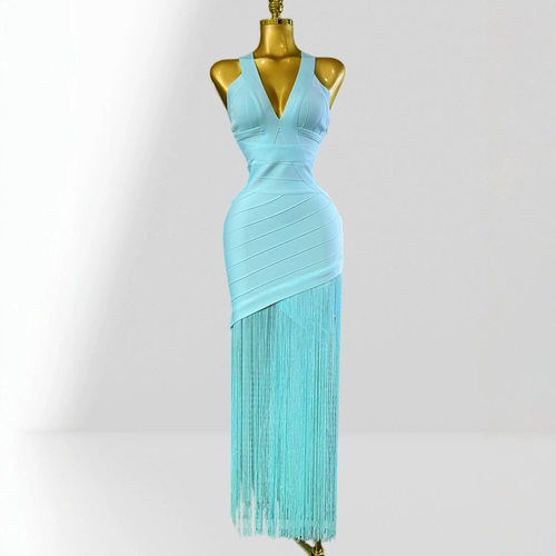 Women's sexy fashion sleeveless fringe party bandage dress