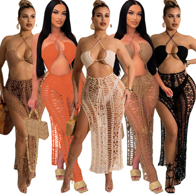 Women fringe split beach dress sexy Slip skirt开叉吊带沙滩裙