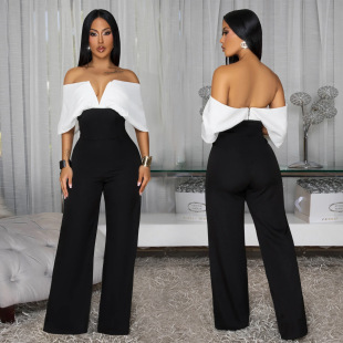casual leg women jumpsuit wide backless Fashionable neck