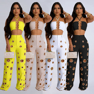 2025 Sexy woman ripped hole slim fashion two-piece nightclub