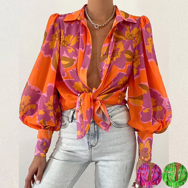 2023 summer printed loose blouse for women casual plain tees