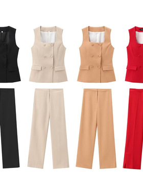 two-piece set fashionable women's vests straight-leg pants