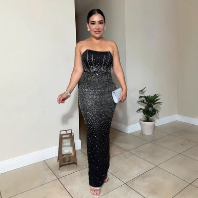 Women's sexy hot drill wipe chest bag buttock slit dress