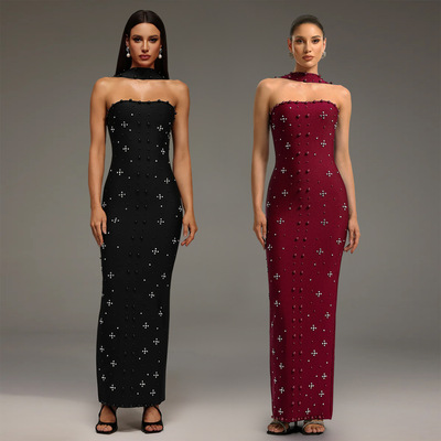 Fashion women's elegant Hot drill hip strapless party dress
