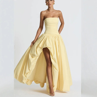 2026 new women's strapless slit fashion party dress evening