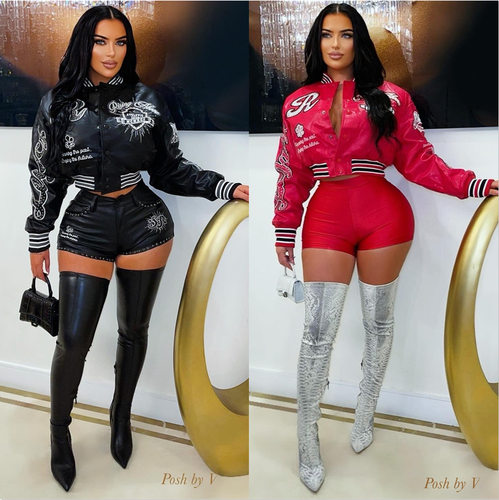 2026 New Women's PU Embroidered Fashion Baseball Jacket