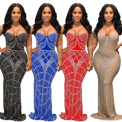 studded diamonds chiffon party bling dress for women stage