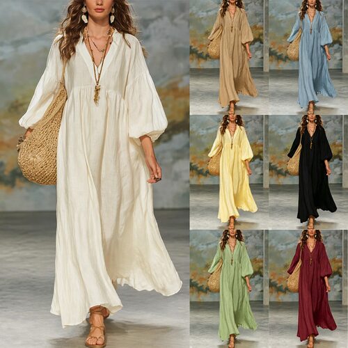 2026 new Bohemian fashion women's deep V-long sleeved dress