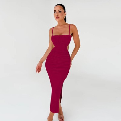 2024 Women's halter dress sexy dew backpack hip slit skirt