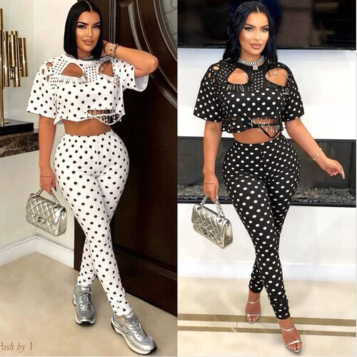 2026 Printed Round Neck Piercing Short T-shirt Two Piece Set