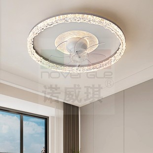 2025新款 现代简约卧室摇头风扇吸顶灯轻奢水晶家用房间房间吊扇灯