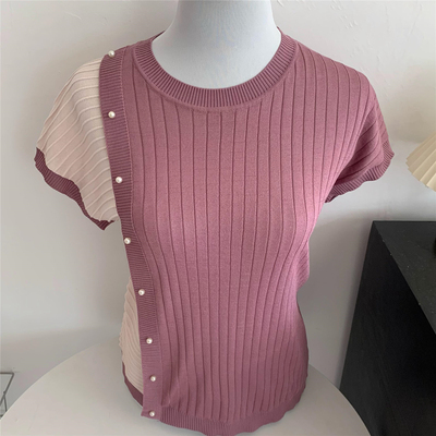 常规短袖拼色竖坑条冰丝通勤百搭