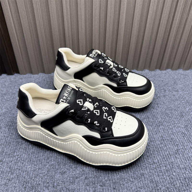 品牌撤柜处理真皮厚底单鞋女2025春季新款黑白拼色细带小众面包鞋,女鞋,时尚休闲鞋,淘宝优惠券,粉丝福利购,淘宝优惠卷