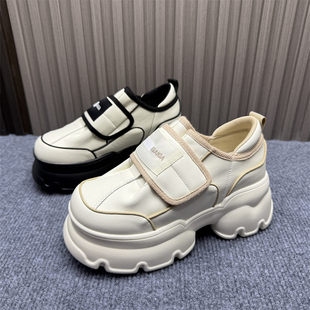 商场撤柜断码处理真皮老爹鞋女厚度增高魔术贴轻便休息时尚运动鞋