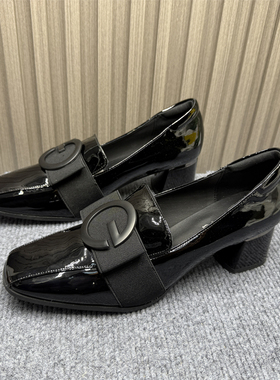 撤柜断码3940码处理牛皮真皮女鞋跟高5CM方头粗跟通勤百搭高跟鞋