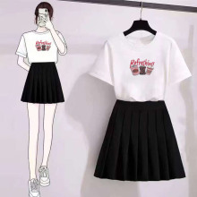 小个子连衣裙套装女2025夏季新款a字半身裙短袖T恤短裙子两件套潮