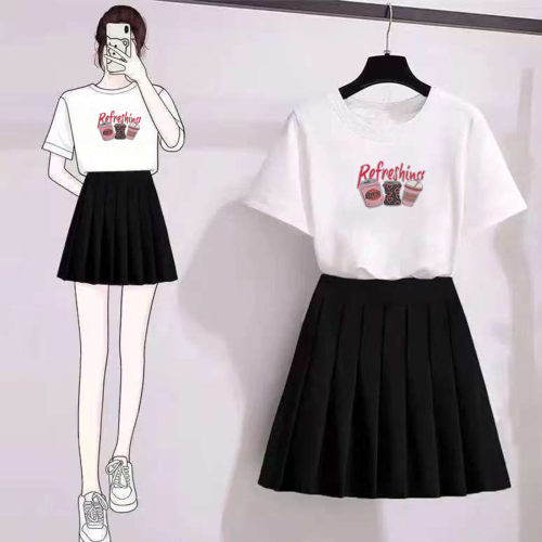 小个子连衣裙套装女2025夏季新款a字半身裙短袖T恤短裙子两件套潮