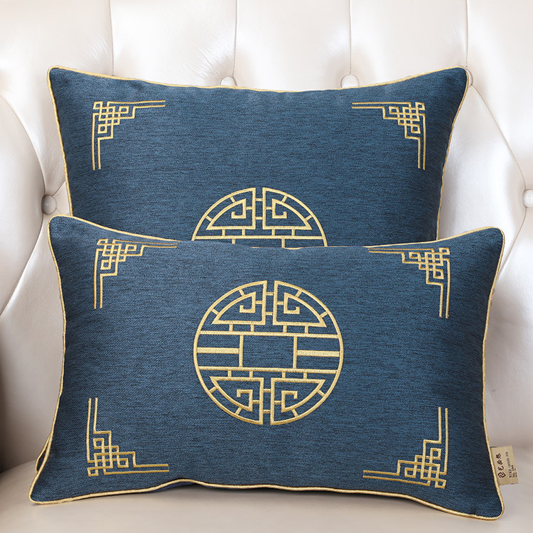 艺必旭新中式刺绣靠垫古典靠背床头靠包客厅腰枕含芯简约沙发抱枕
