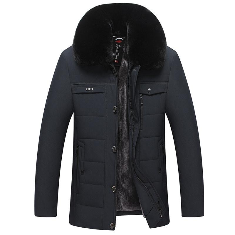 中老年男士翻领毛领棉衣爸爸装商务休闲加厚保暖棉袄冬季外套