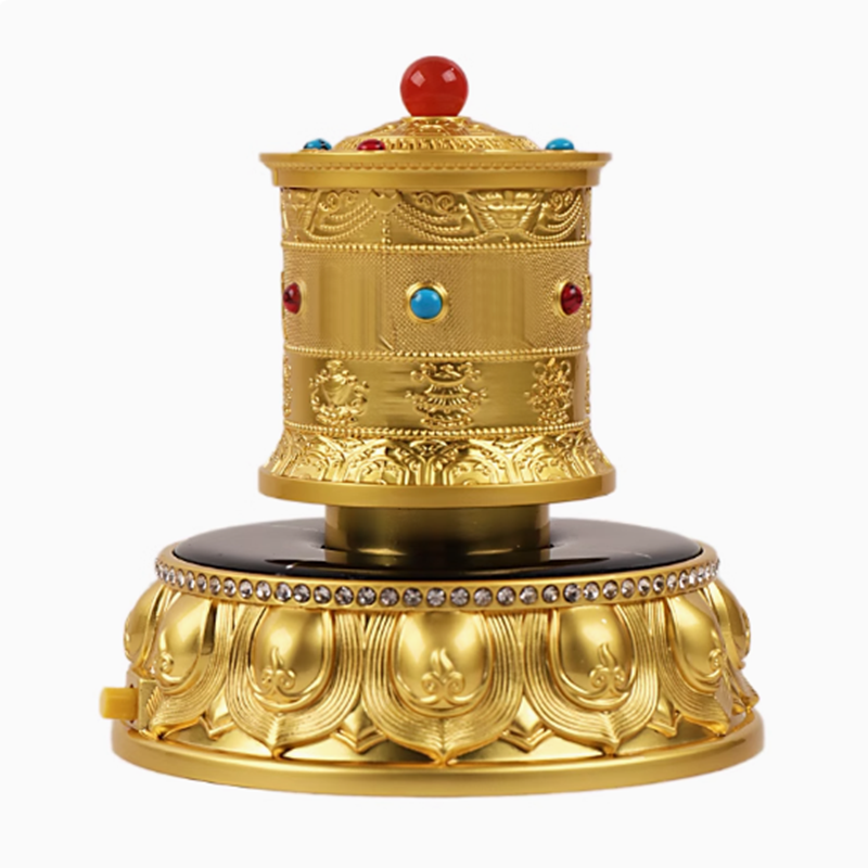 藏式合金电动转筒六字八吉祥摆件