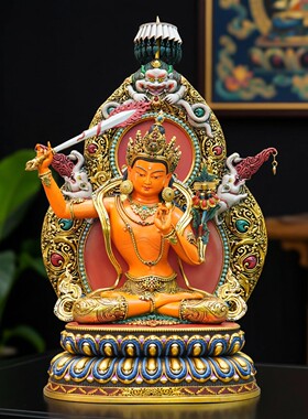 带大鹏鸟背光纯铜文殊菩萨佛像