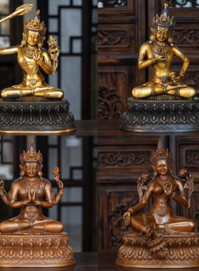 紫铜仿古金色车载文殊小佛像摆件