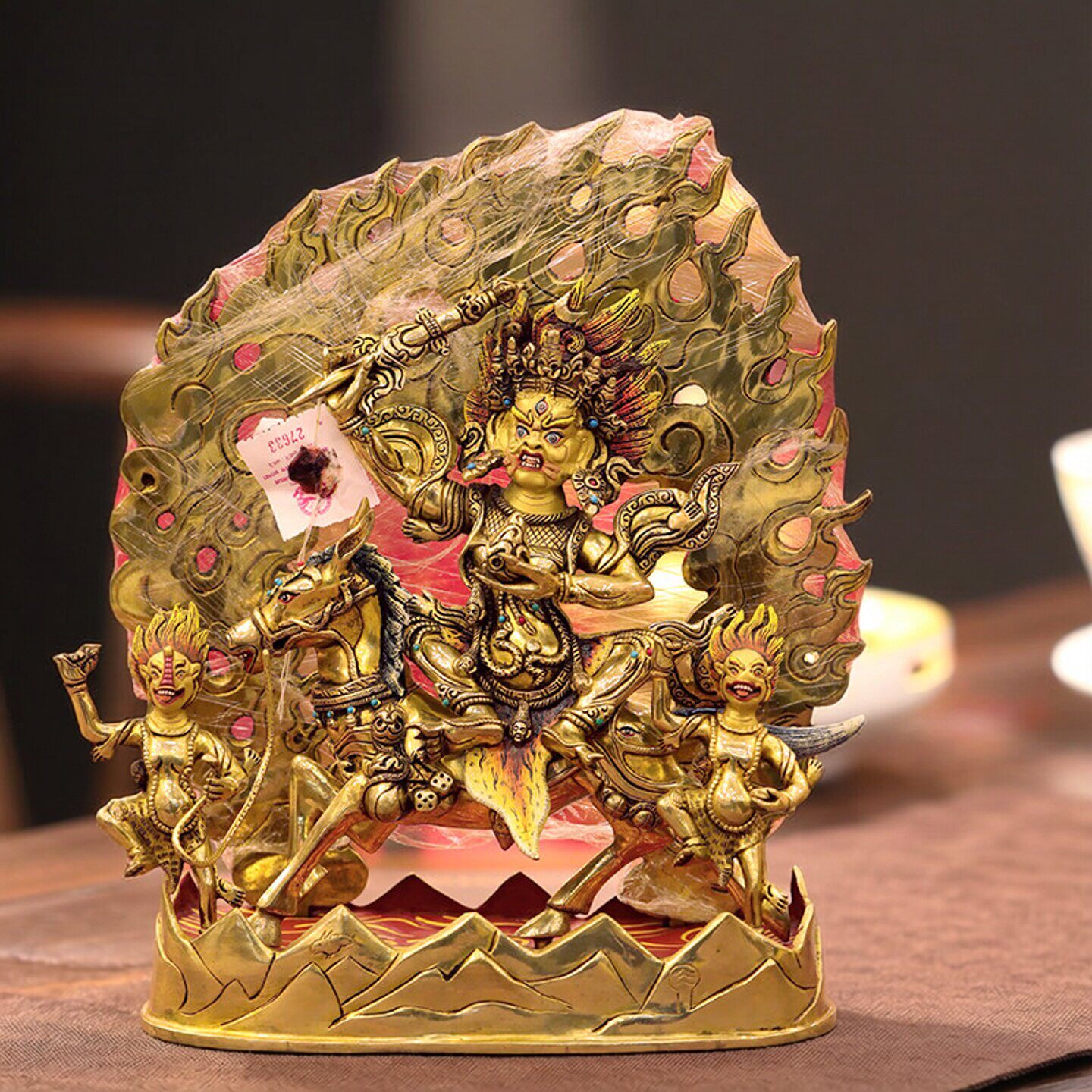 尼泊尔手工吉祥天母鎏金佛像摆件