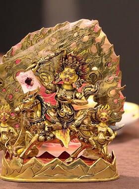 尼泊尔手工吉祥天母鎏金佛像摆件
