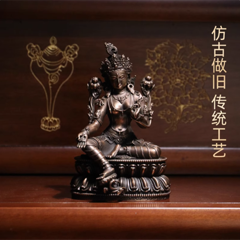 西藏式紫铜精工雕花绿度母佛像