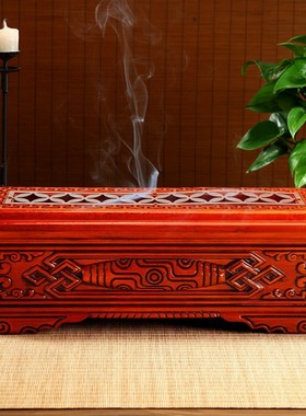 实木天珠雕花线卧香炉橡木薰香炉