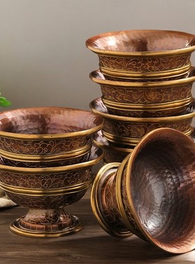 紫铜雕花供水碗红铜锤纹供水杯