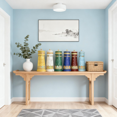 药师观音藏传插电唐多括罗五行电动转金轮财神绿度母文殊装饰摆件