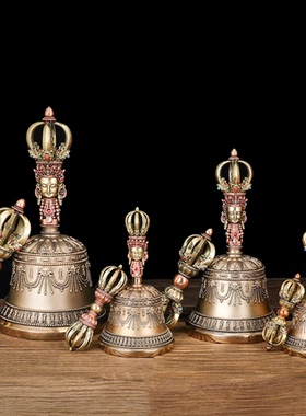 藏传多材五股铃铛特大号装饰摆件