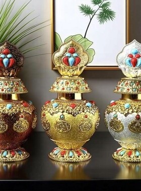 合金龙王财神摩尼宝八吉祥空宝瓶