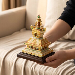 黄铜鎏金彩绘菩提塔舍利塔如来八塔镶嵌彩珠客厅供奉七供佛塔摆件