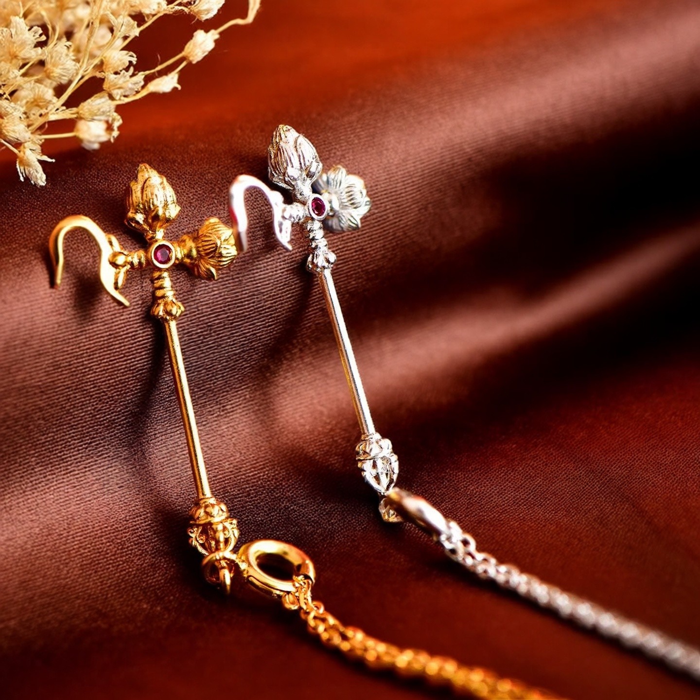 S925纯银镀金万行红财神怀爱钩