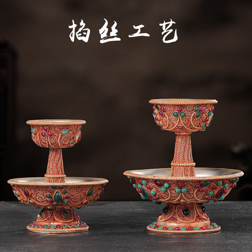 尼泊尔手工黄铜掐丝护法杯供杯