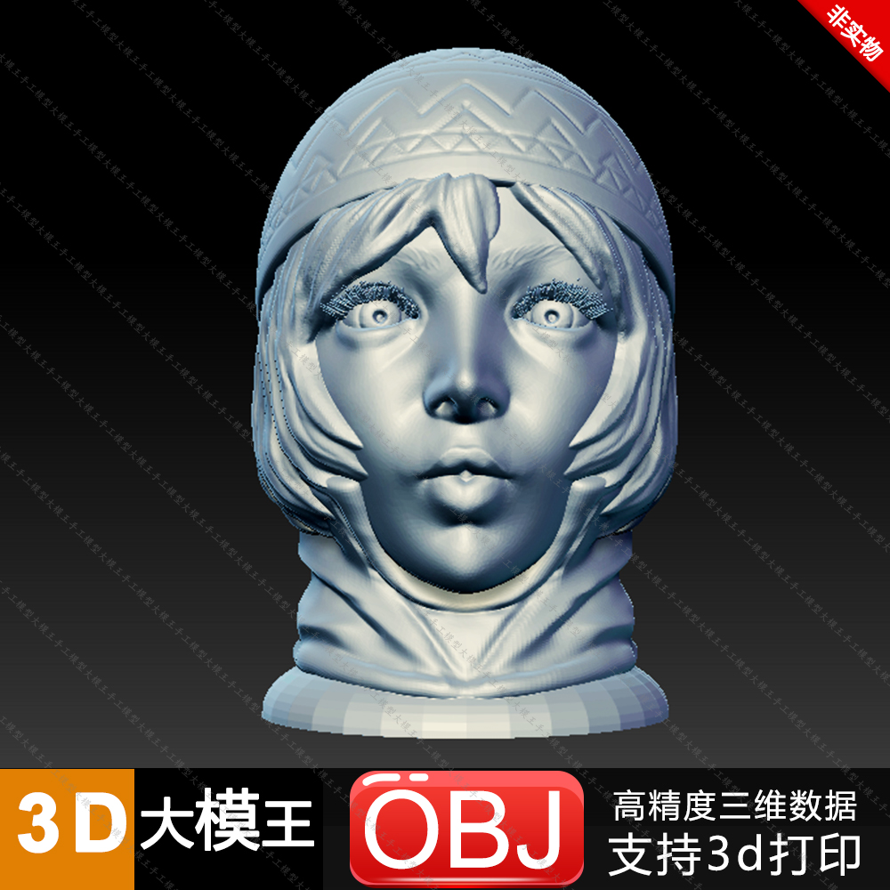 带毛线帽子的女人头部三维模型数据模型STL模型3D打印模型