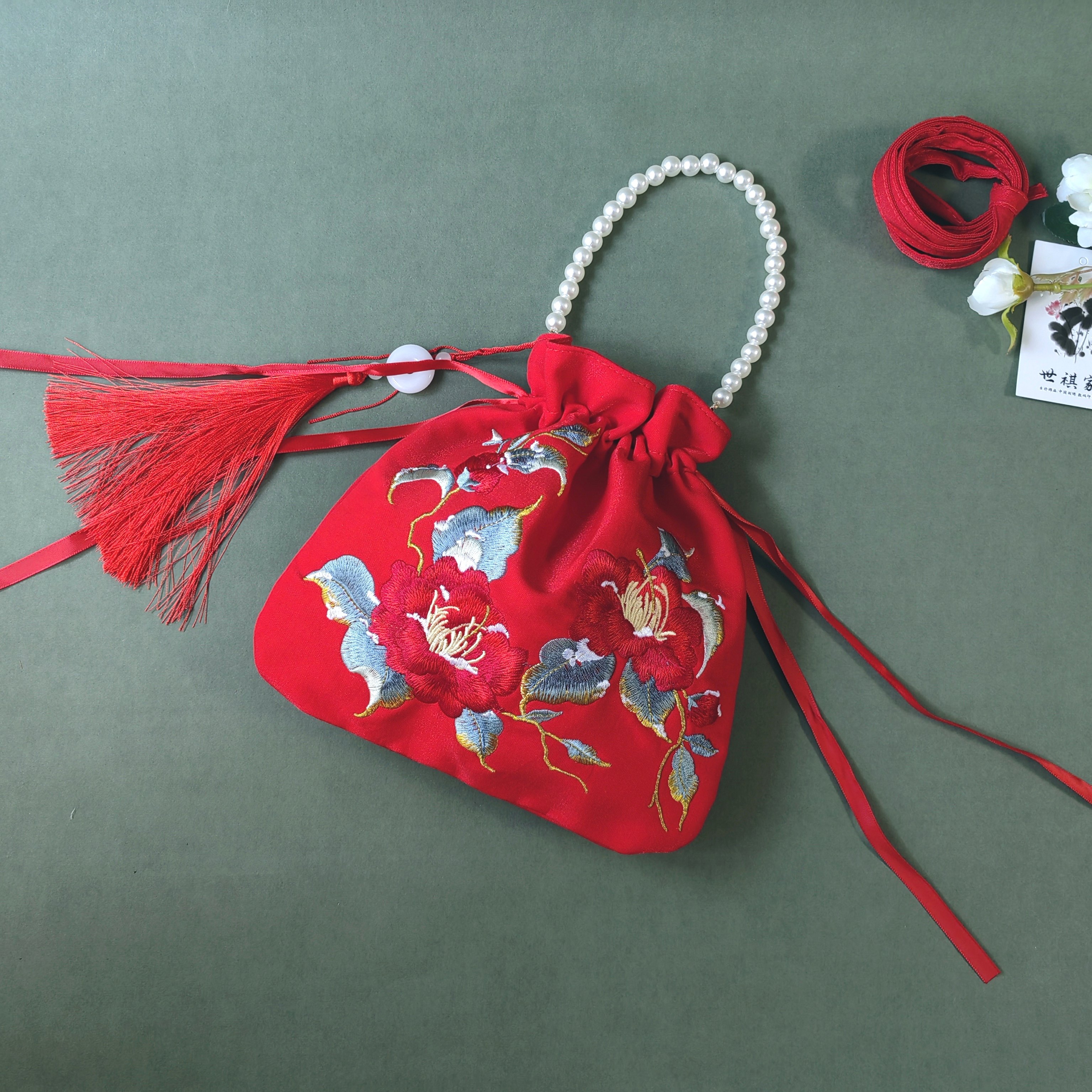 国风刺绣斜挎包 古风荷包钱袋子汉元素大容量  布斜挎+珍珠手提,箱包皮具/热销女包/男包,通用款女包,淘宝优惠券,粉丝福利购,淘宝优惠卷